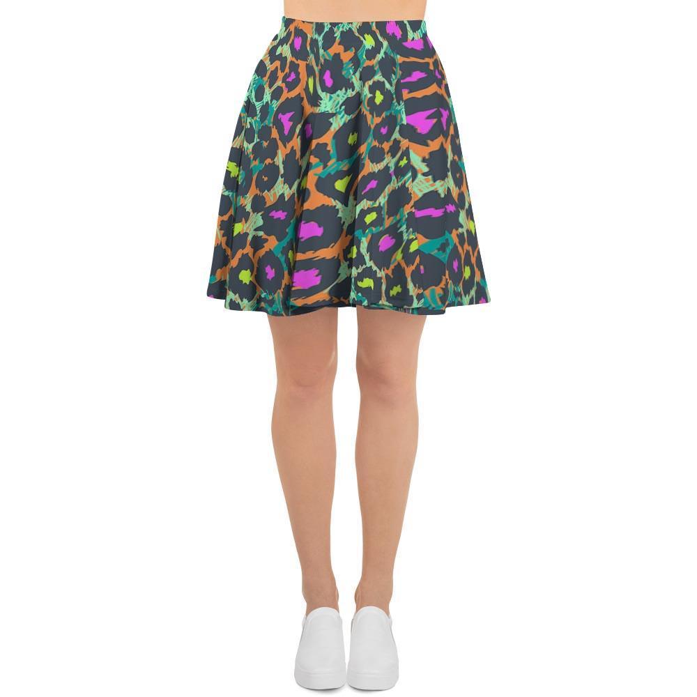 Colorful Neon Leopard Women's Skirt-grizzshop