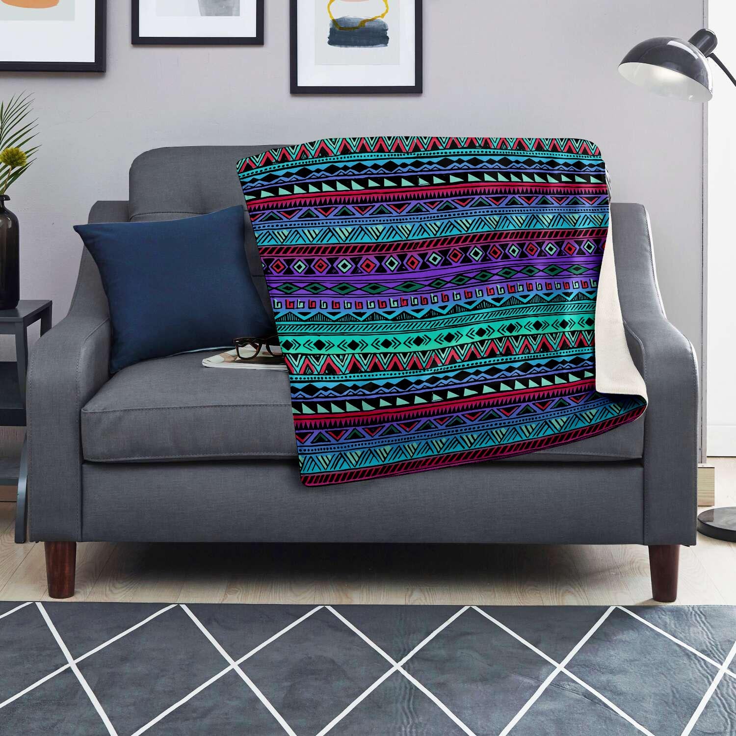 Colorful Neon Tribal Aztec Hand Drawn Blanket-grizzshop