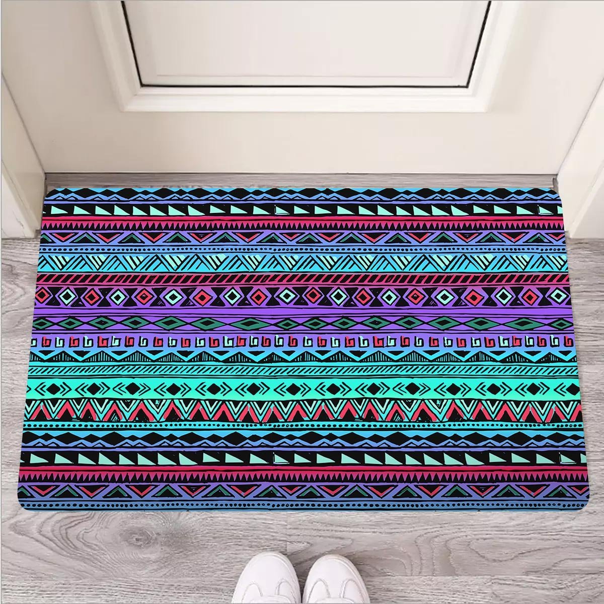 Colorful Neon Tribal Aztec Hand Drawn Door Mat-grizzshop