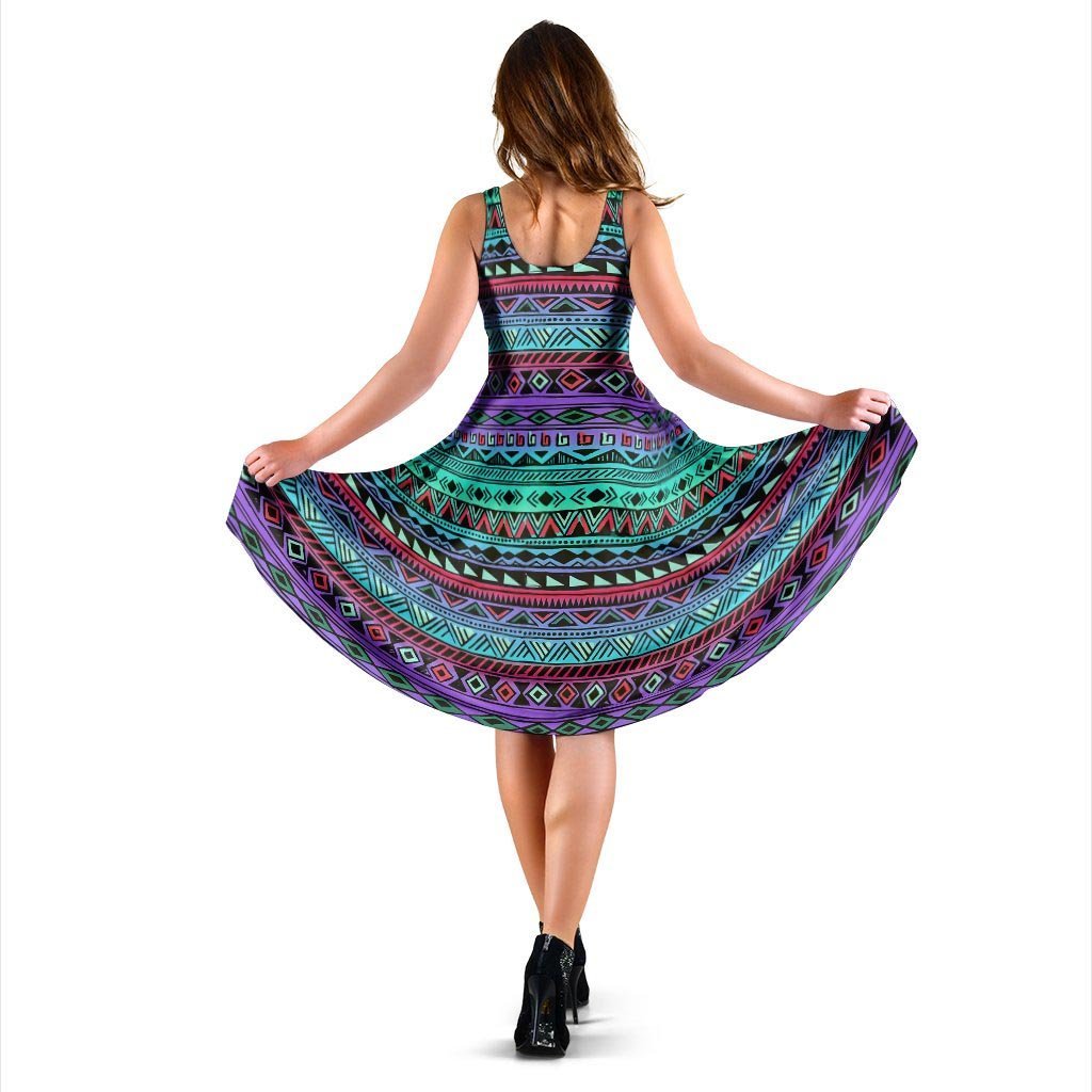 Colorful Neon Tribal Aztec Hand Drawn Dress-grizzshop
