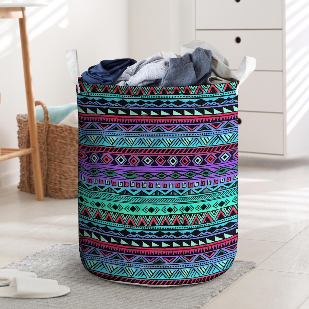 Colorful Neon Tribal Aztec Hand Drawn Laundry Basket-grizzshop