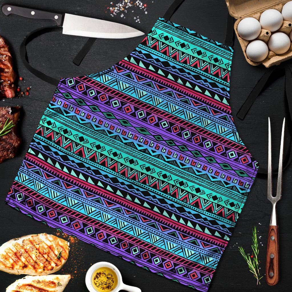 Colorful Neon Tribal Aztec Hand Drawn Men's Apron-grizzshop