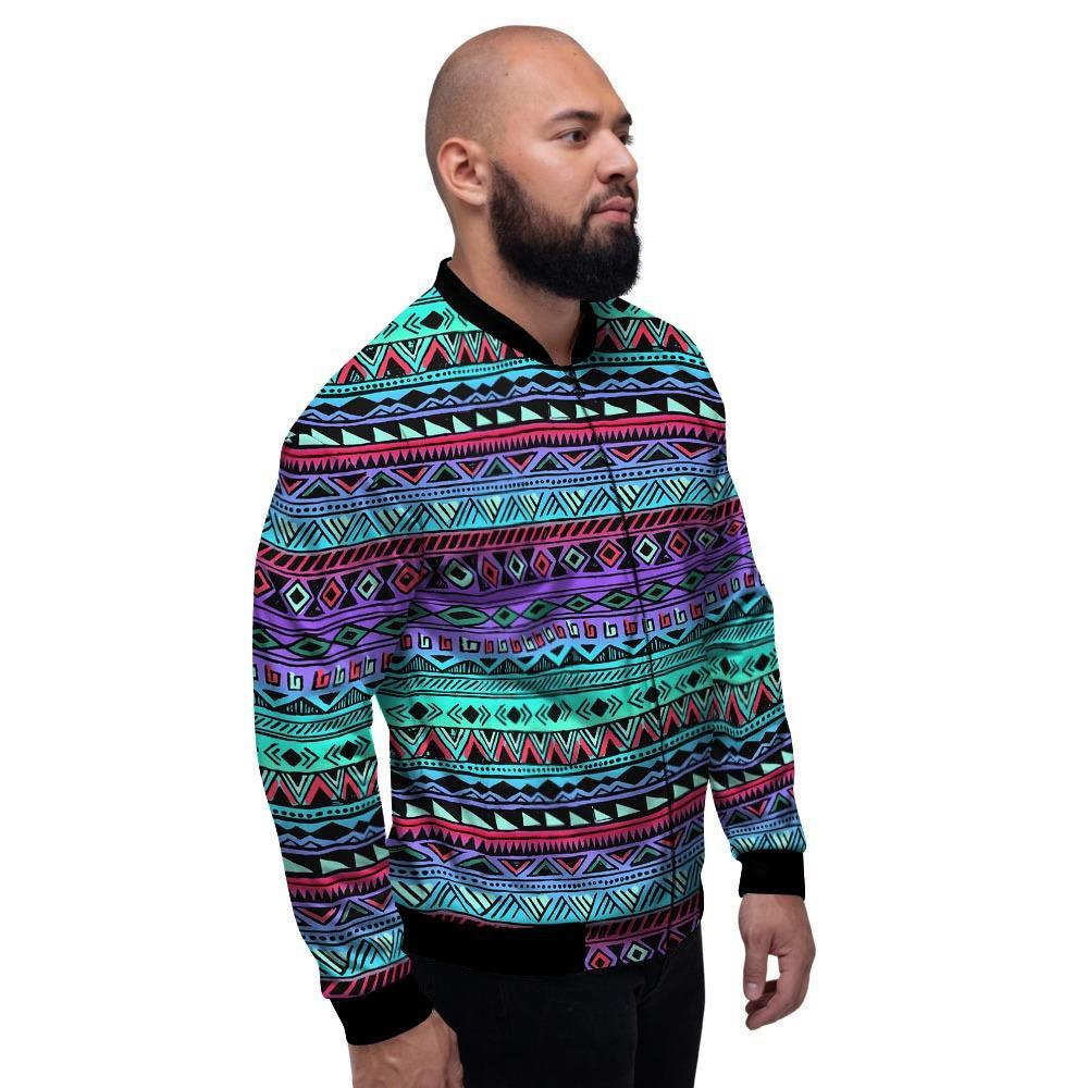 Colorful Neon Tribal Aztec Hand Drawn Men's Bomber Jacket-grizzshop