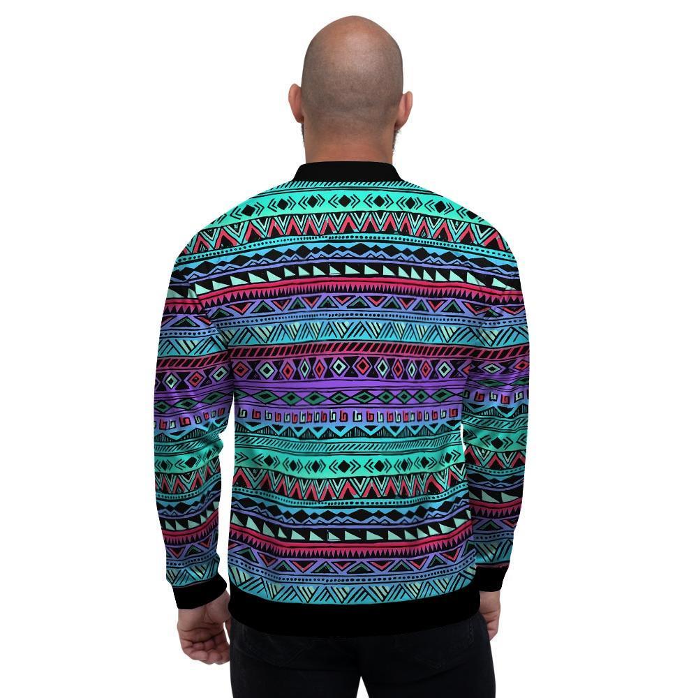 Colorful Neon Tribal Aztec Hand Drawn Men's Bomber Jacket-grizzshop