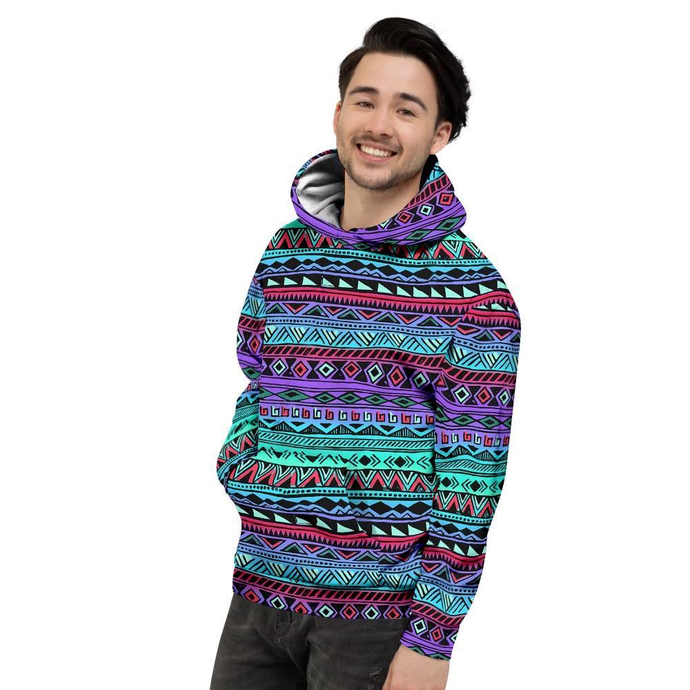 Colorful Neon Tribal Aztec Hand Drawn Men's Hoodie-grizzshop