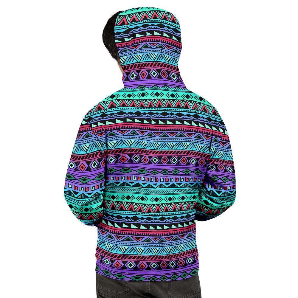 Colorful Neon Tribal Aztec Hand Drawn Men's Hoodie-grizzshop