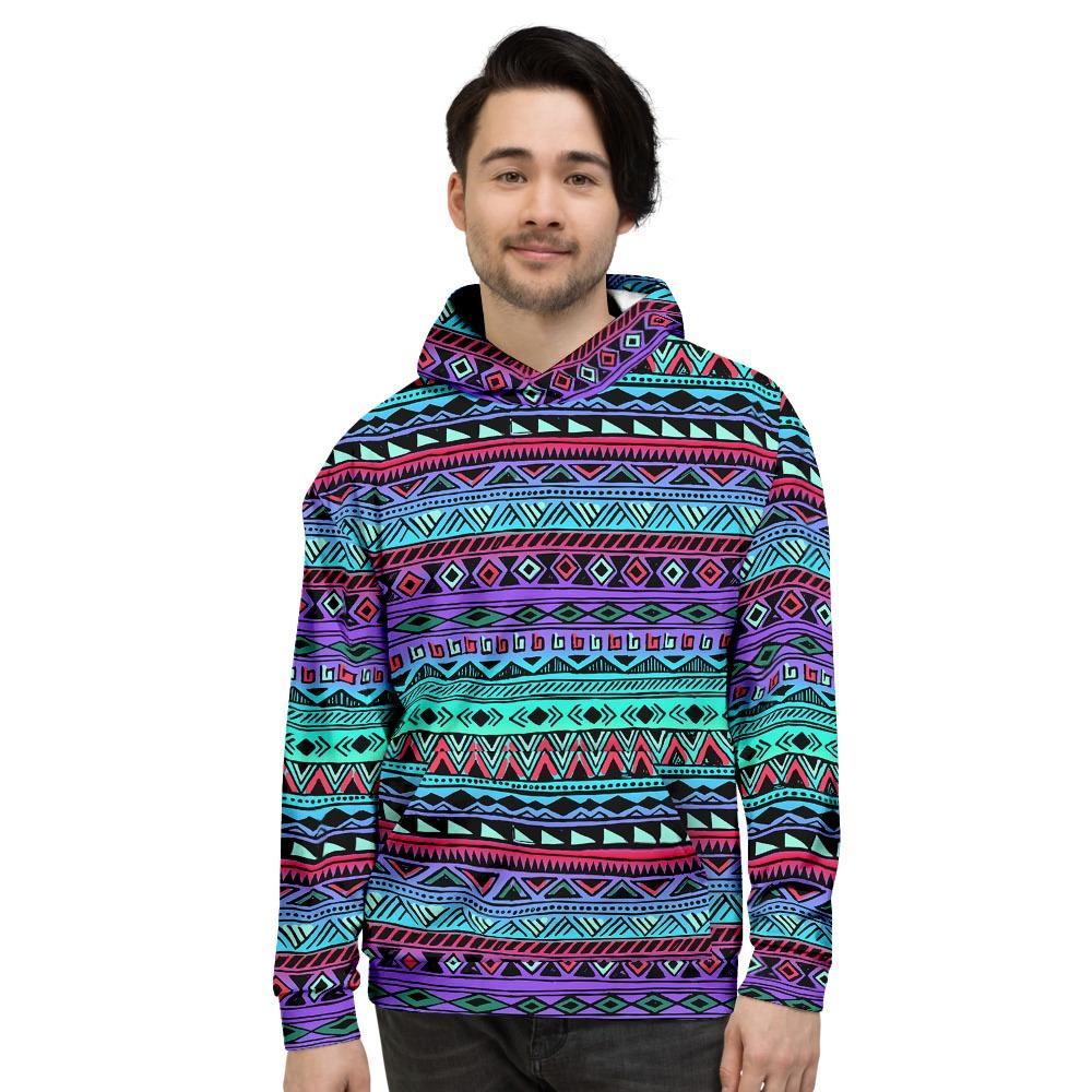 Colorful Neon Tribal Aztec Hand Drawn Men's Hoodie-grizzshop