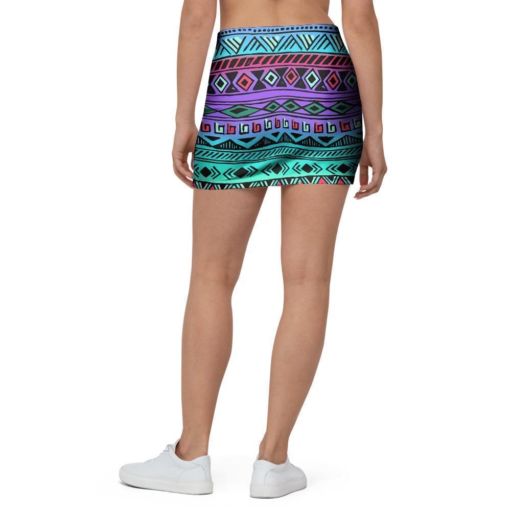 Colorful Neon Tribal Aztec Hand Drawn Mini Skirt-grizzshop