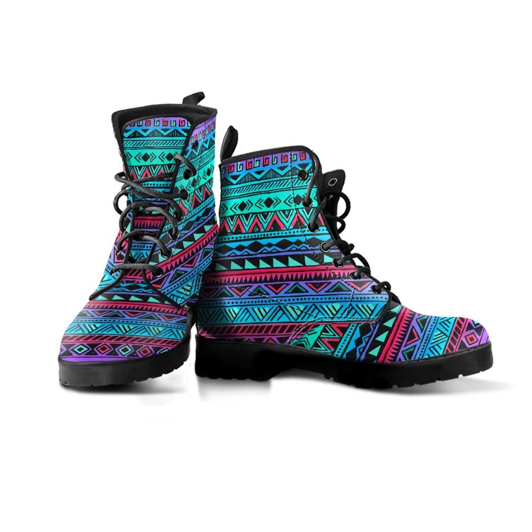 Colorful Neon Tribal Aztec Hand Drawn Women's Boots-grizzshop