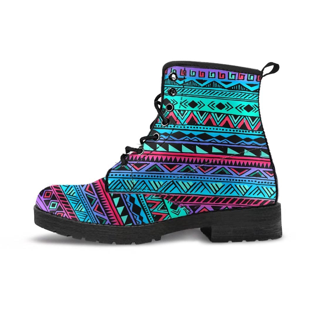 Colorful Neon Tribal Aztec Hand Drawn Women's Boots-grizzshop