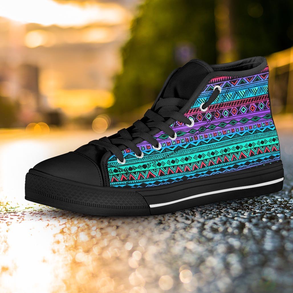 Colorful Neon Tribal Aztec Hand Drawn Women's High Top Shoes-grizzshop