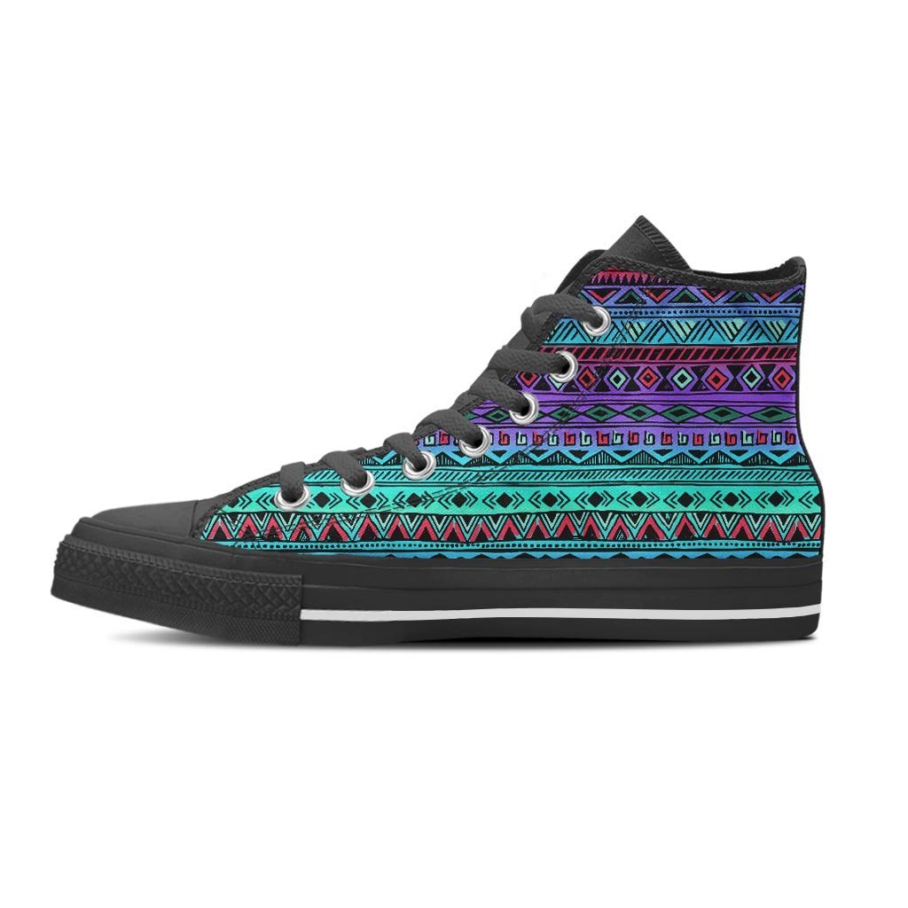 Colorful Neon Tribal Aztec Hand Drawn Women's High Top Shoes-grizzshop