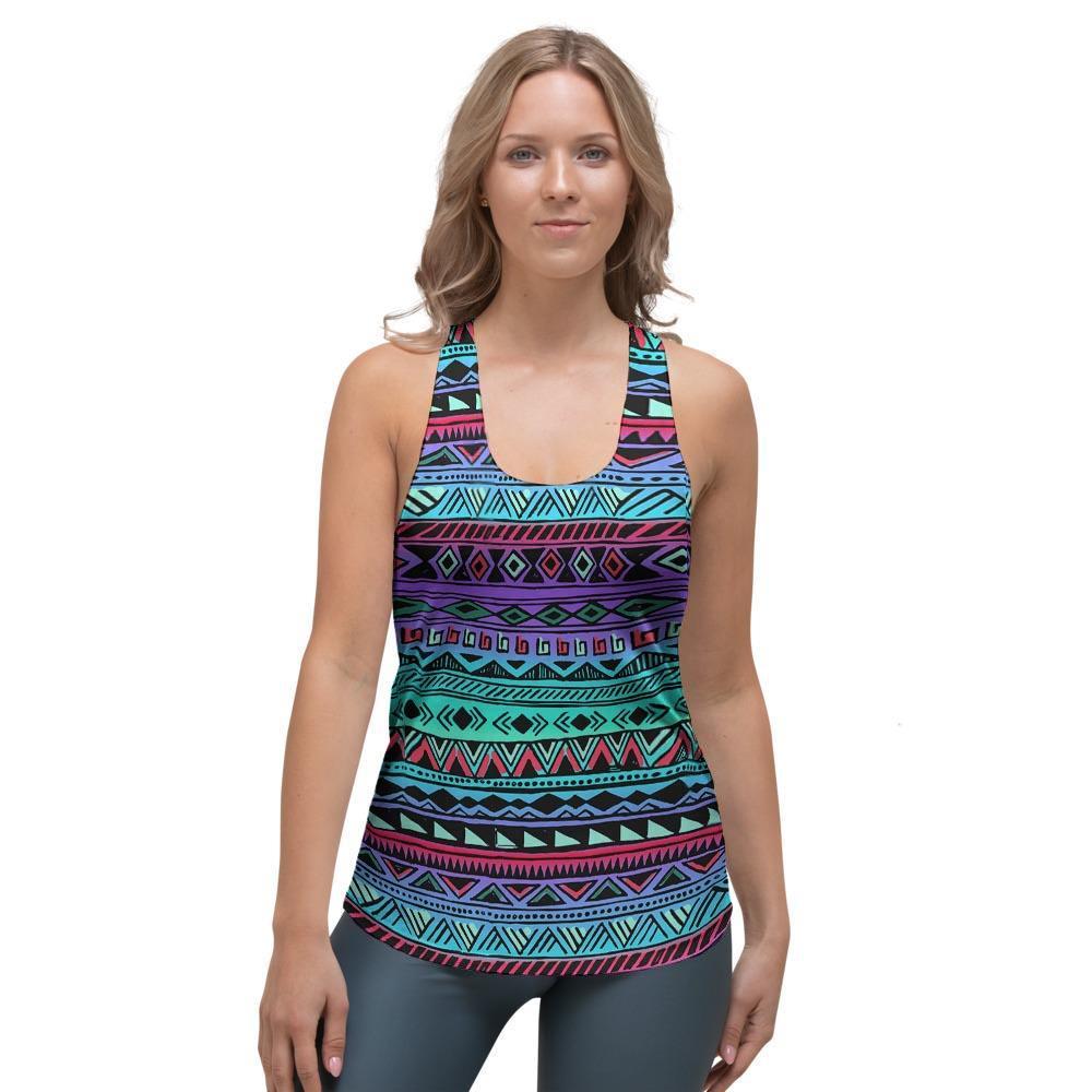 Colorful Neon Tribal Aztec Hand Drawn Women's Racerback Tank Top-grizzshop