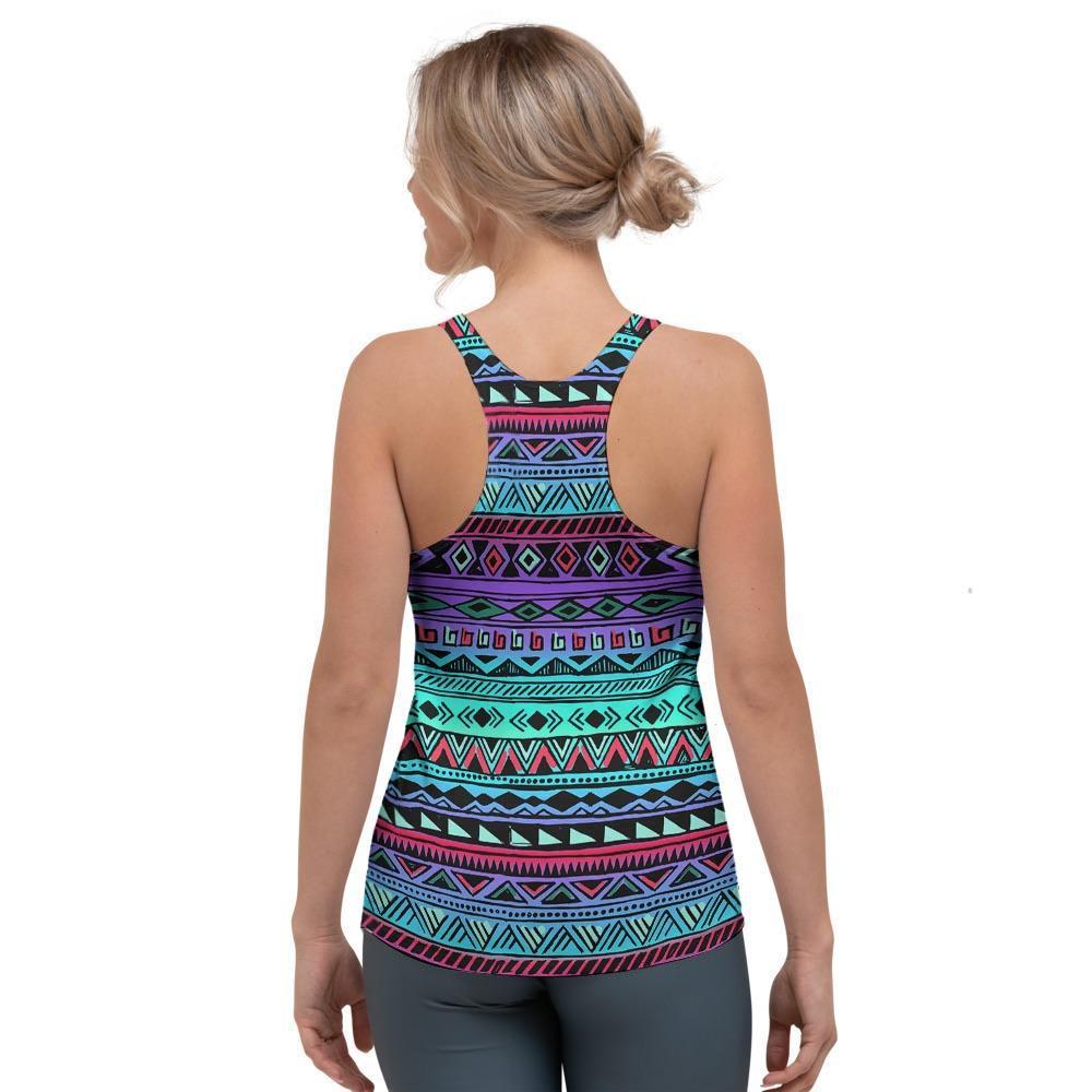 Colorful Neon Tribal Aztec Hand Drawn Women's Racerback Tank Top-grizzshop