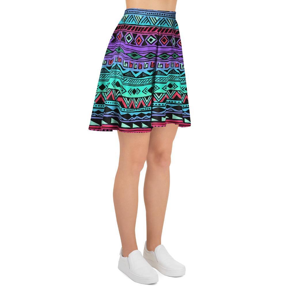 Colorful Neon Tribal Aztec Hand Drawn Women's Skirt-grizzshop