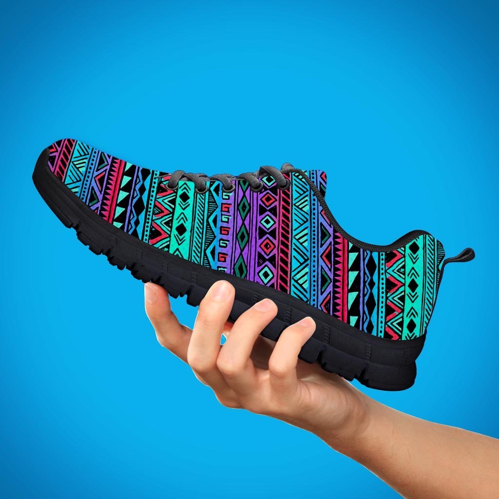 Colorful Neon Tribal Aztec Hand Drawn Women's Sneakers-grizzshop