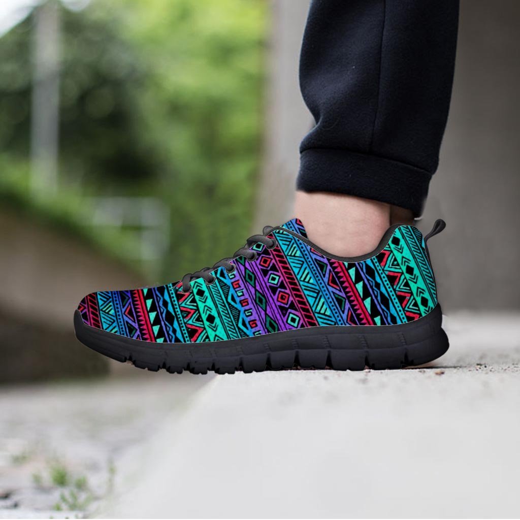 Colorful Neon Tribal Aztec Hand Drawn Women's Sneakers-grizzshop