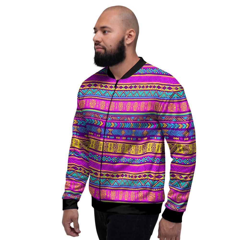 Colorful Neon Tribal Navajo Aztec Print Men's Bomber Jacket-grizzshop