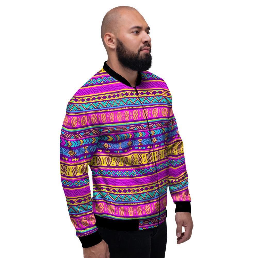 Colorful Neon Tribal Navajo Aztec Print Men's Bomber Jacket-grizzshop