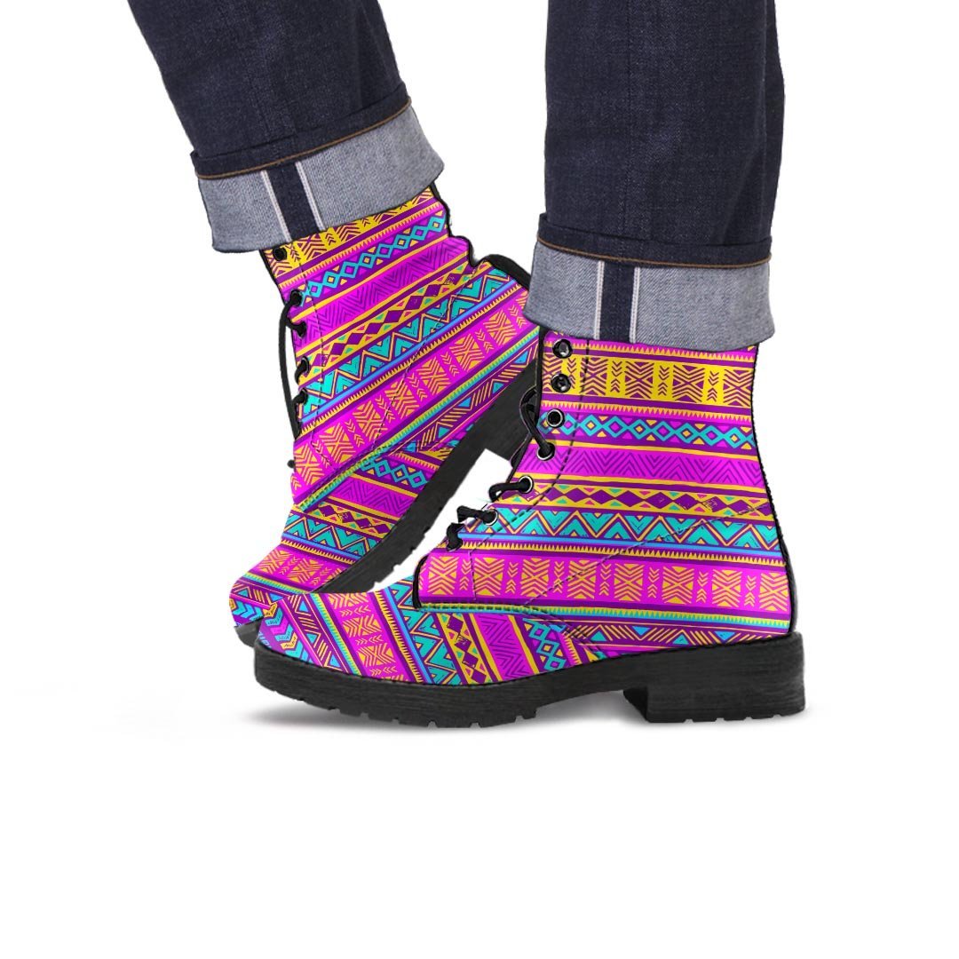 Colorful Neon Tribal Navajo Aztec Print Men's Boots-grizzshop