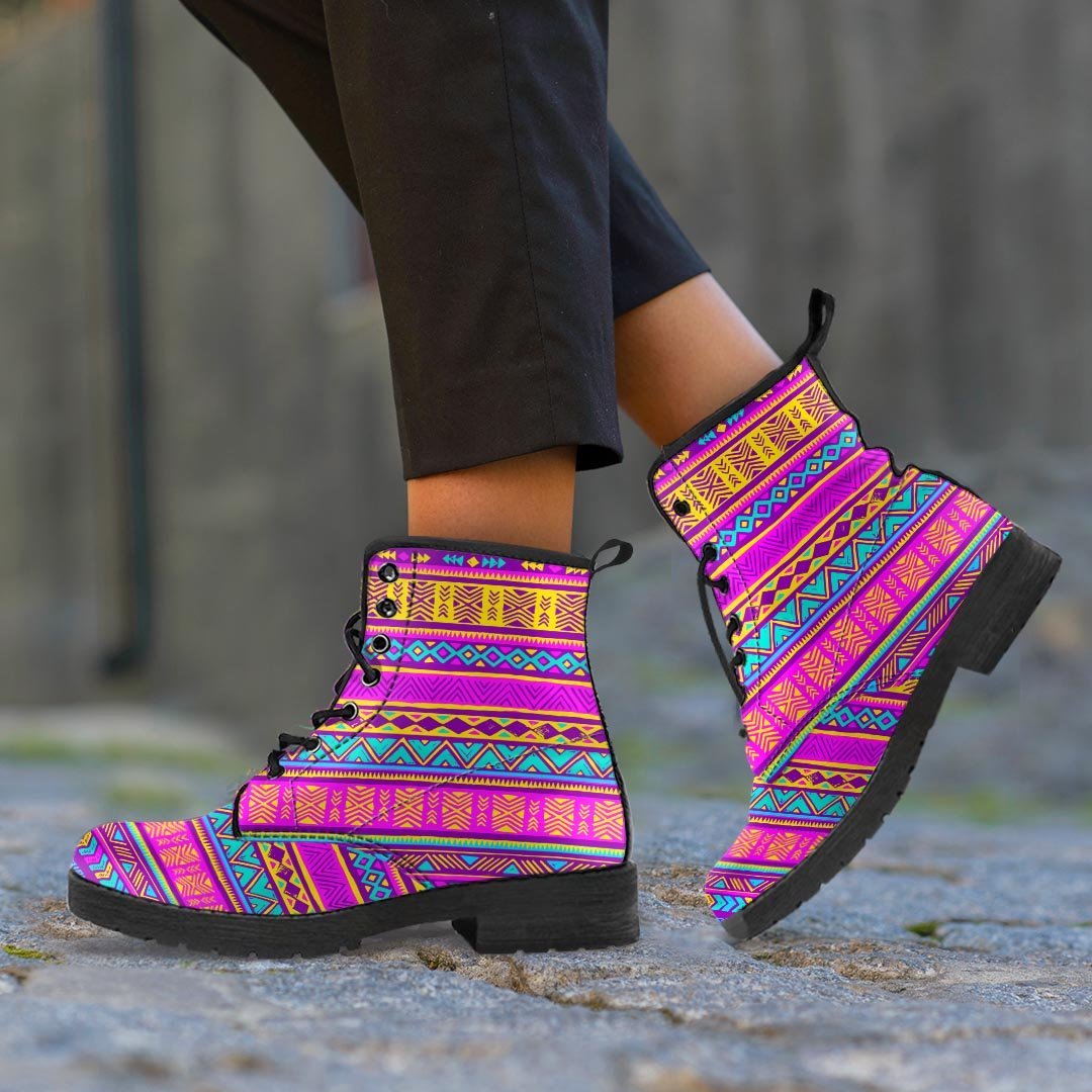 Colorful Neon Tribal Navajo Aztec Print Men's Boots-grizzshop