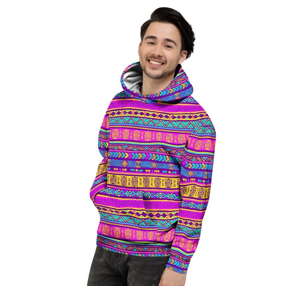 Colorful Neon Tribal Navajo Aztec Print Men's Hoodie-grizzshop
