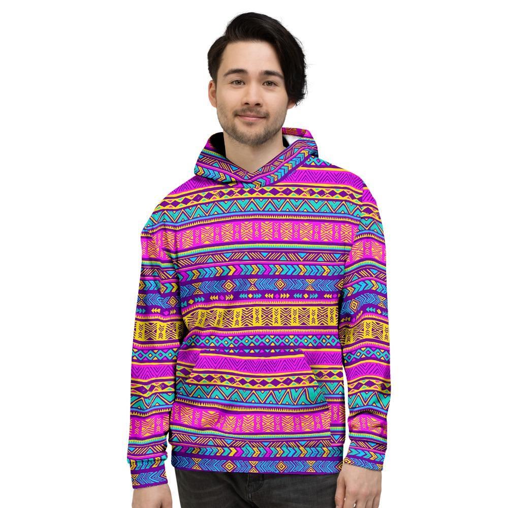 Colorful Neon Tribal Navajo Aztec Print Men's Hoodie-grizzshop