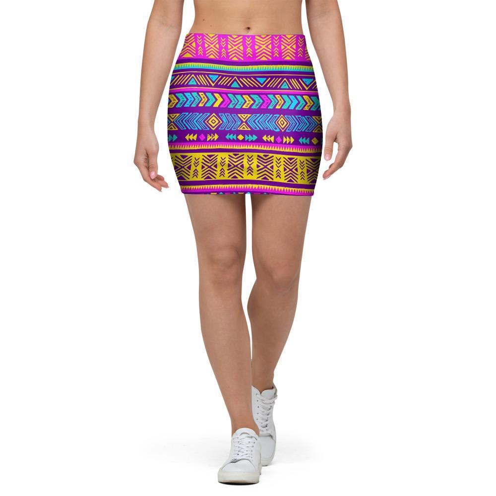 Colorful Neon Tribal Navajo Aztec Print Mini Skirt-grizzshop