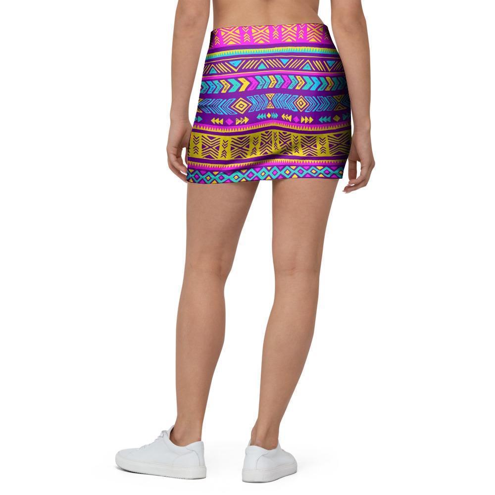Colorful Neon Tribal Navajo Aztec Print Mini Skirt-grizzshop