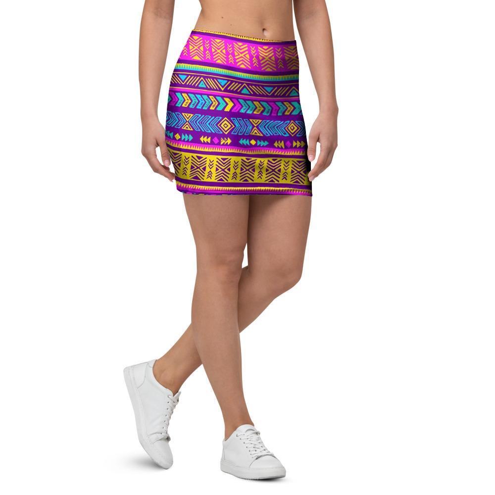 Colorful Neon Tribal Navajo Aztec Print Mini Skirt-grizzshop