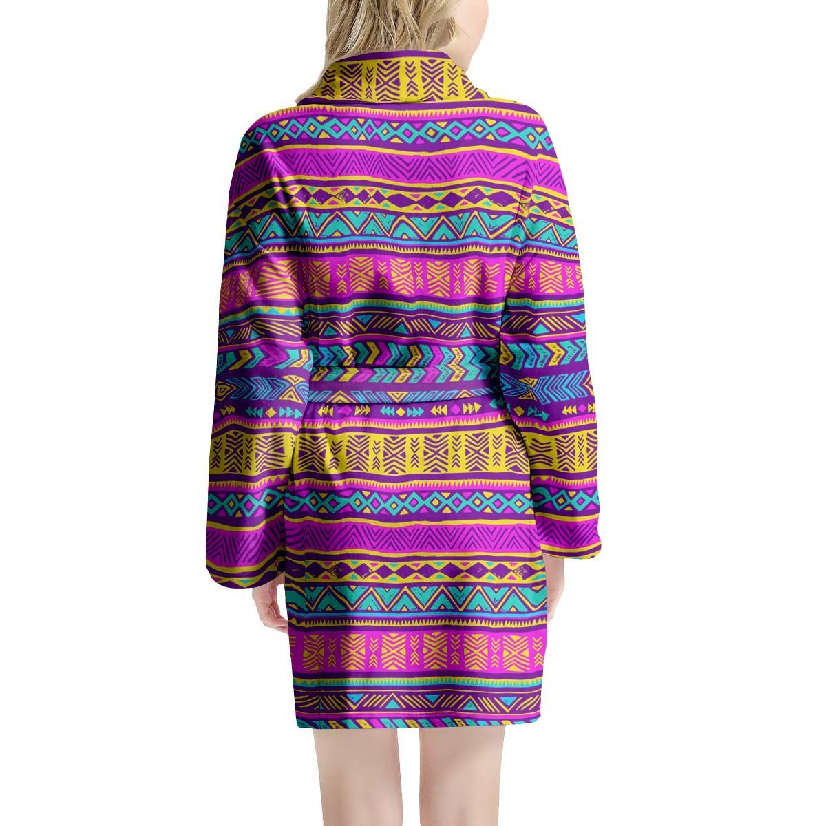 Colorful Neon Tribal Navajo Aztec Print Women's Robe-grizzshop