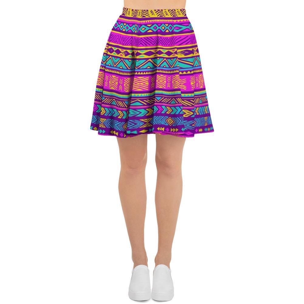 Colorful Neon Tribal Navajo Aztec Print Women's Skirt-grizzshop