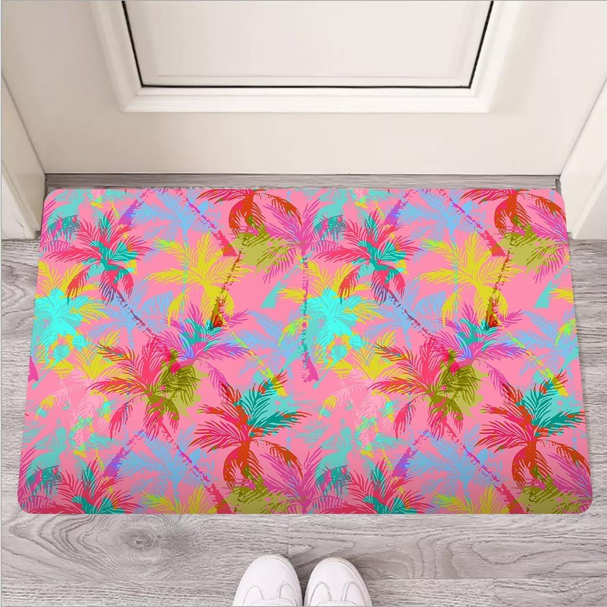 Colorful Palm Tree Hawaiian Print Door Mat-grizzshop