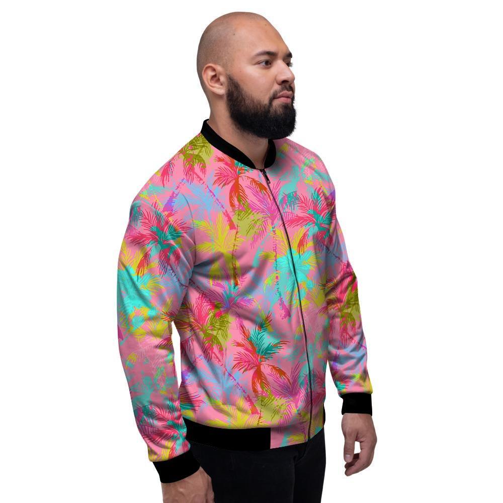 Colorful Palm Tree Hawaiian Print Men's Bomber Jacket-grizzshop