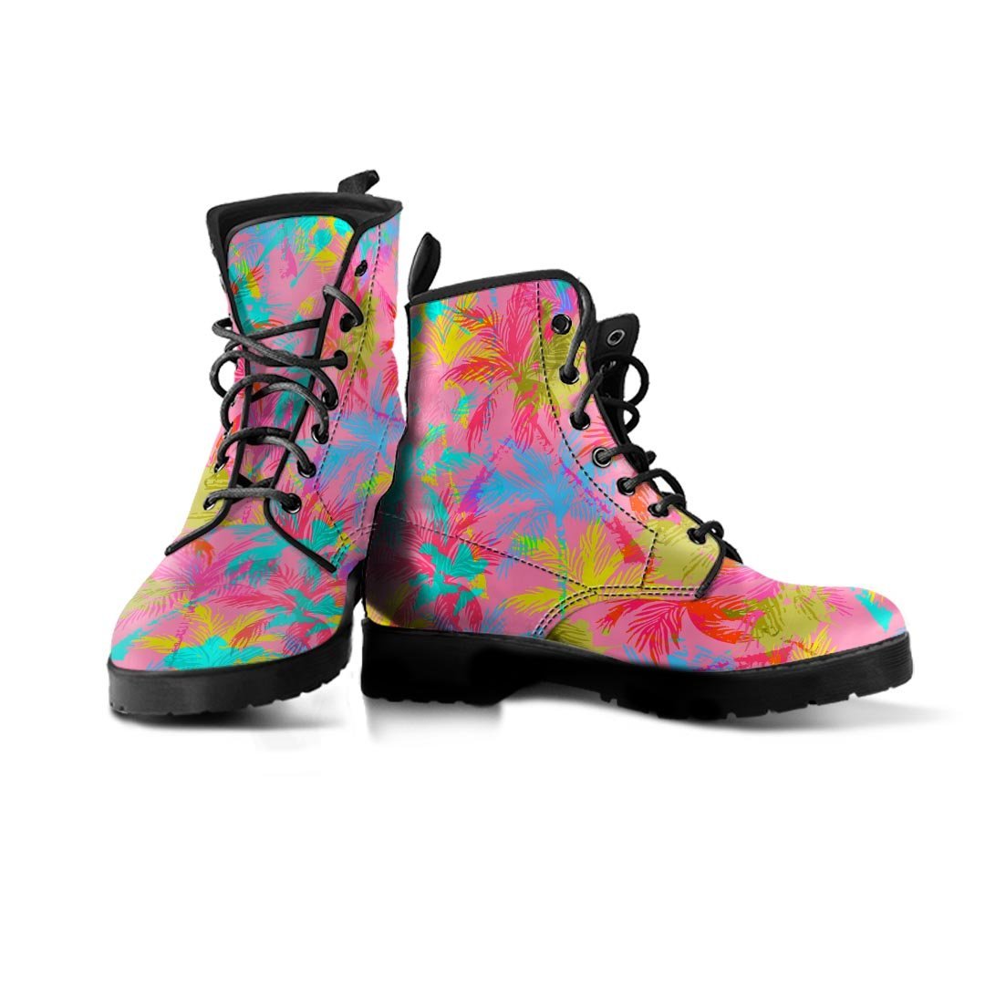 Colorful Palm Tree Hawaiian Print Men's Boots-grizzshop