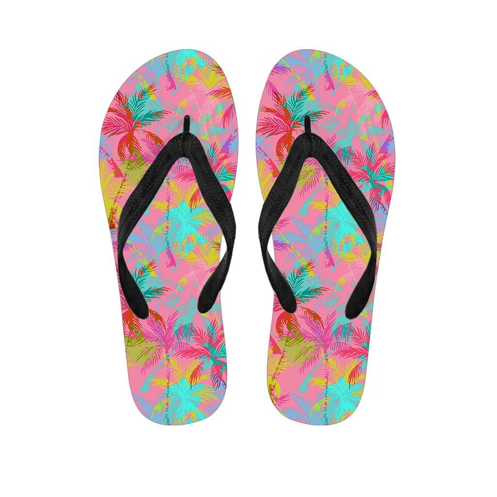 Colorful Palm Tree Hawaiian Print Men's Flip Flops-grizzshop