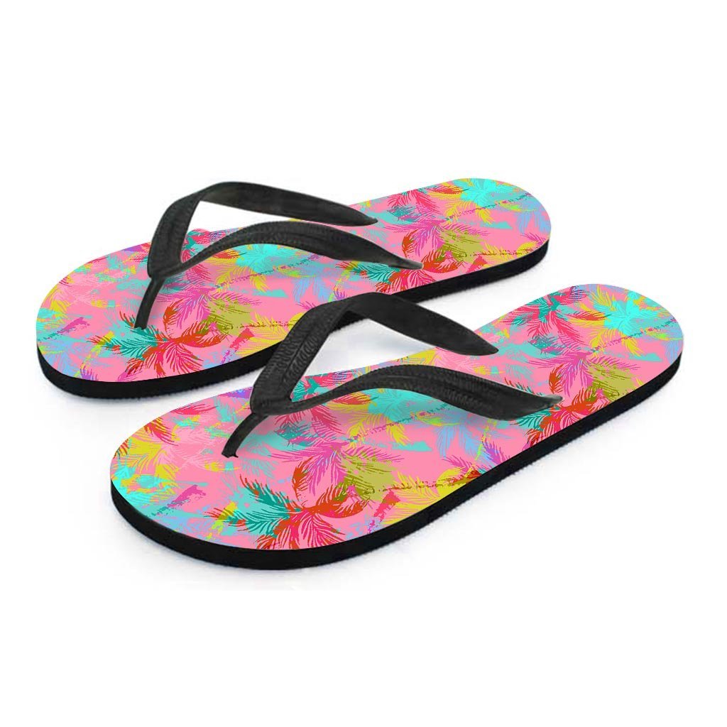Colorful Palm Tree Hawaiian Print Men's Flip Flops-grizzshop