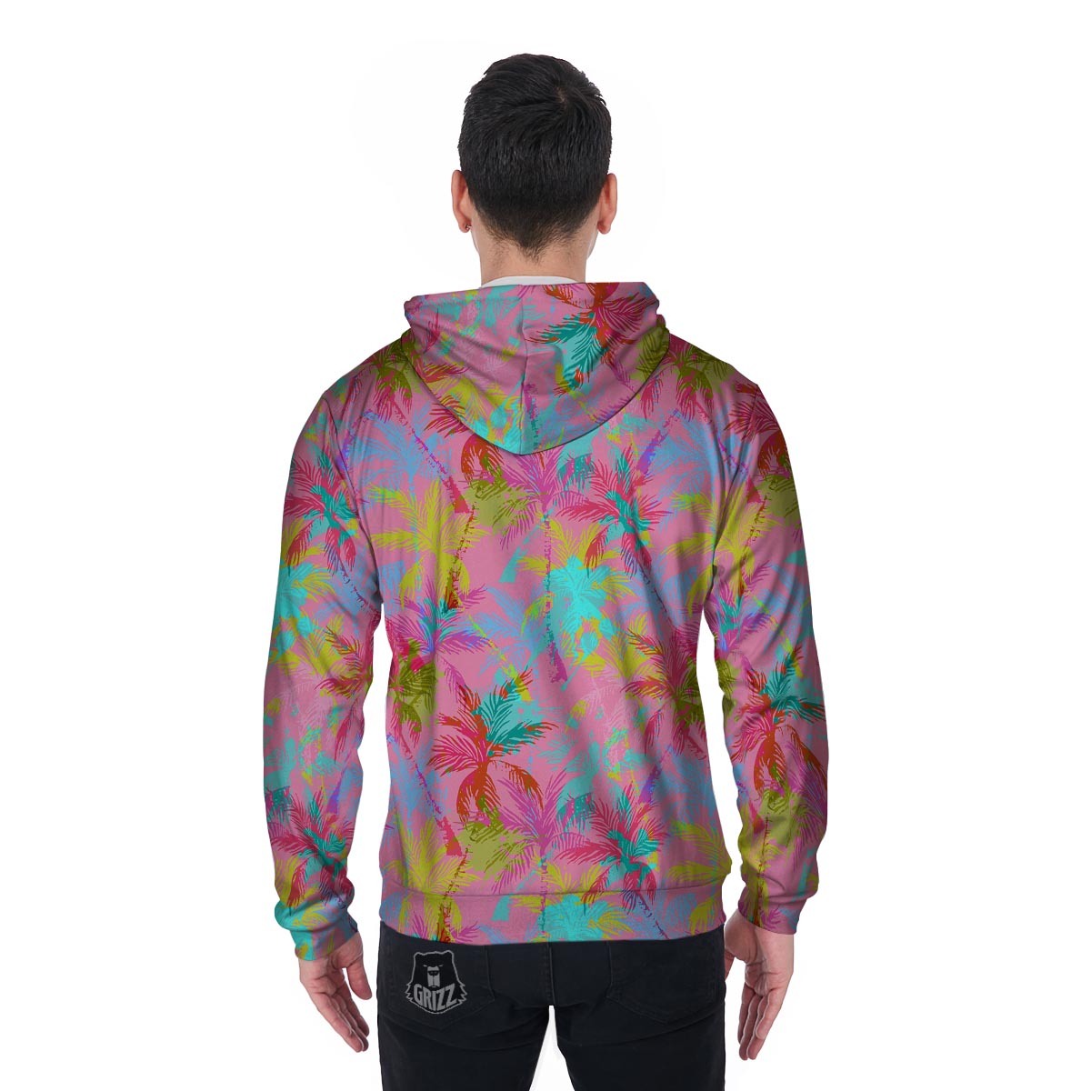 Colorful Palm Tree Hawaiian Print Men's Zip Up Hoodie-grizzshop