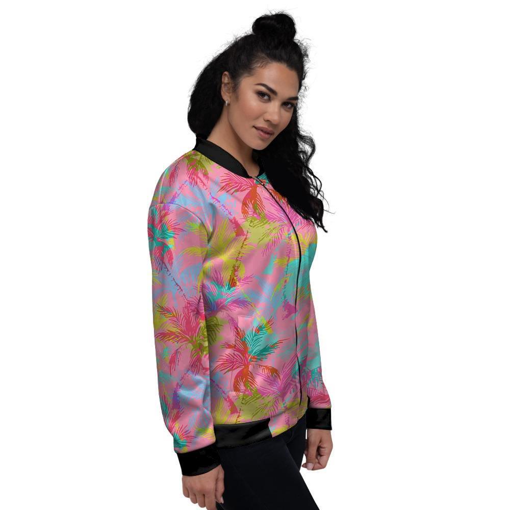 Colorful Palm Tree Hawaiian Print Women's Bomber Jacket-grizzshop