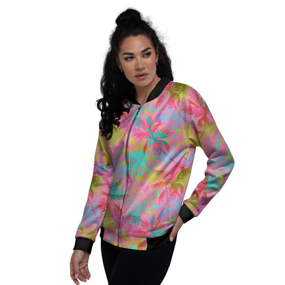 Colorful Palm Tree Hawaiian Print Women's Bomber Jacket-grizzshop