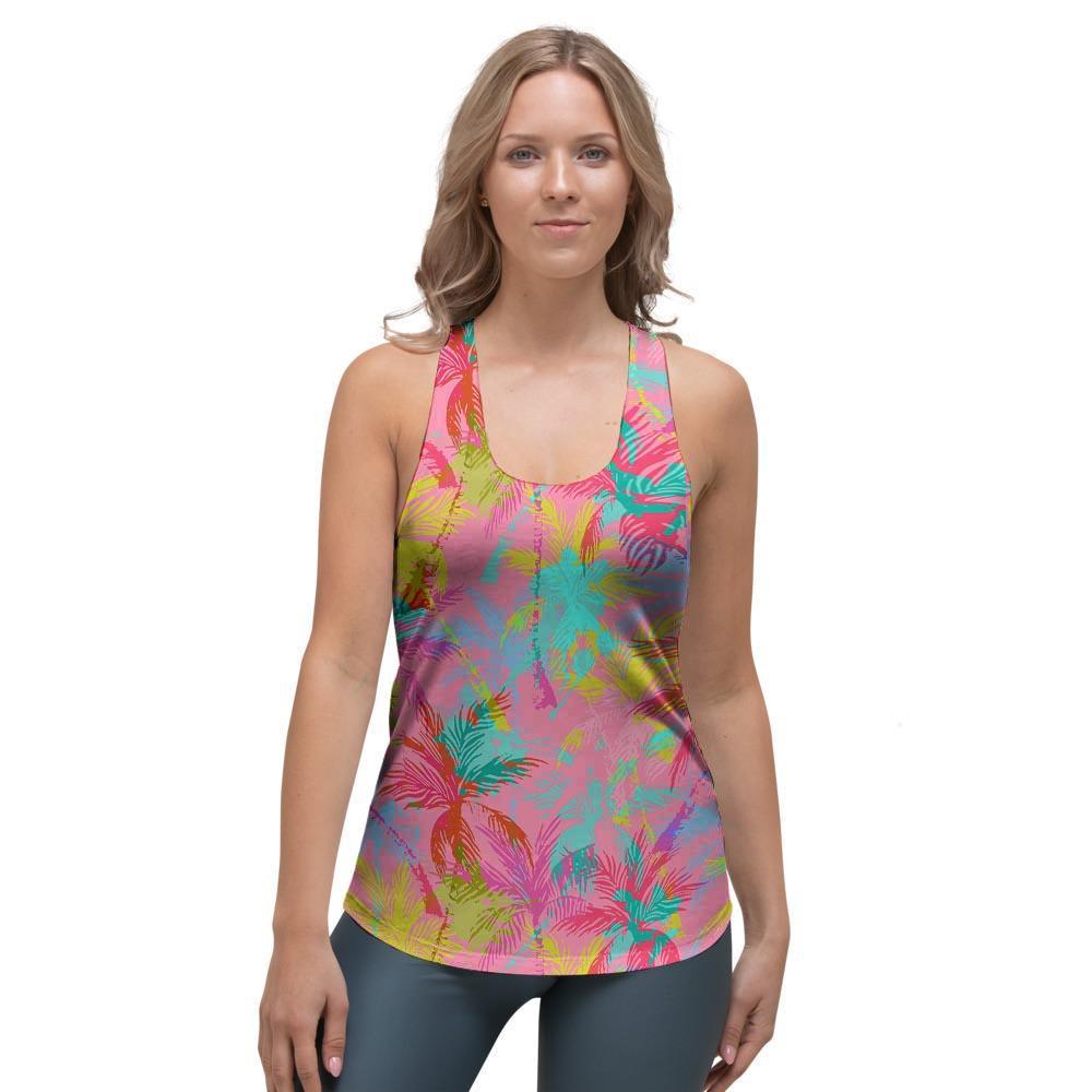 Colorful Palm Tree Hawaiian Print Women's Racerback Tank Top-grizzshop