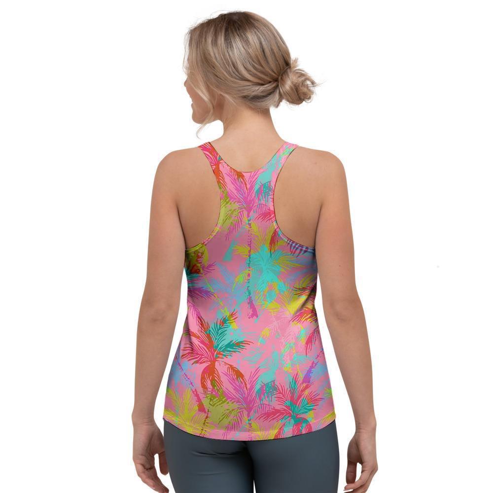 Colorful Palm Tree Hawaiian Print Women's Racerback Tank Top-grizzshop