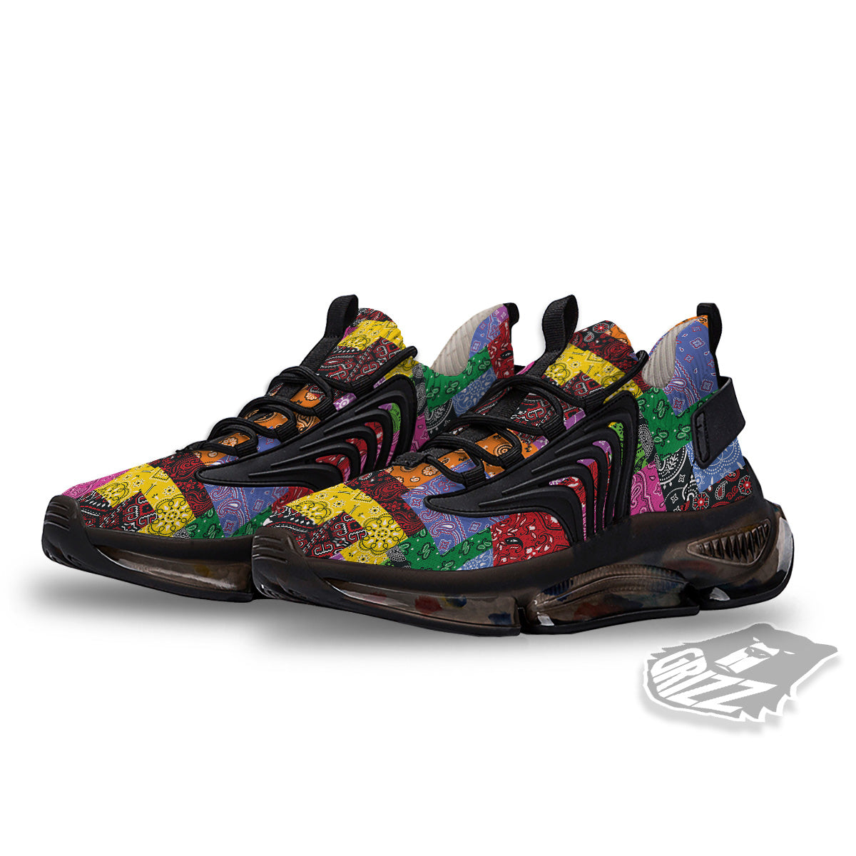 Colorful Patchwork Bandanna Print Pattern Black Gym Shoes-grizzshop