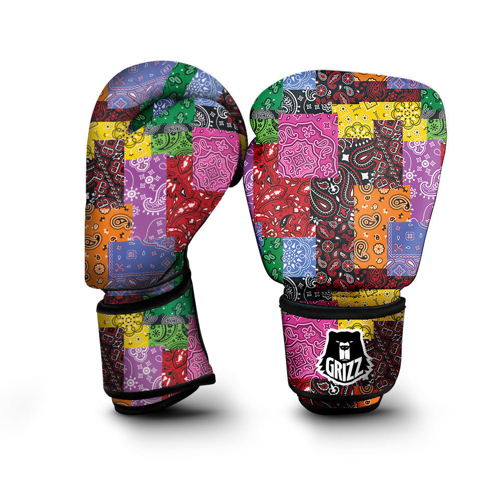 Colorful Patchwork Bandanna Print Pattern Boxing Gloves-grizzshop