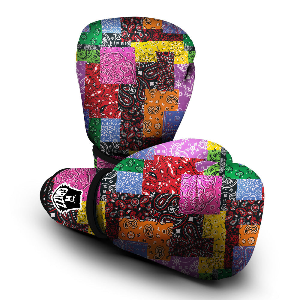 Colorful Patchwork Bandanna Print Pattern Boxing Gloves-grizzshop