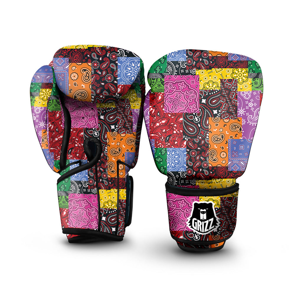Colorful Patchwork Bandanna Print Pattern Boxing Gloves-grizzshop