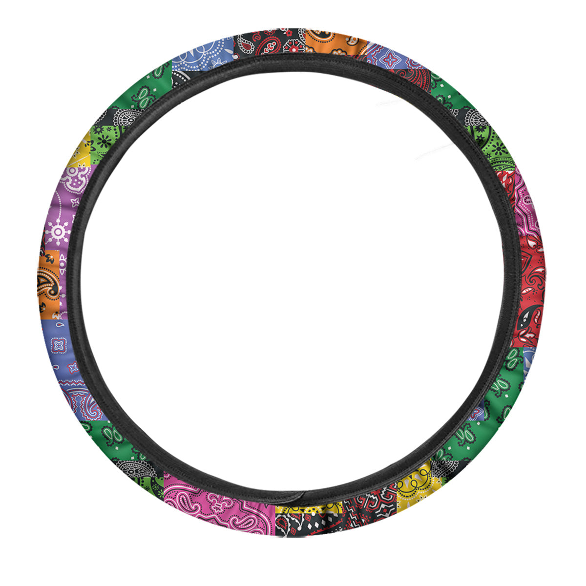 Colorful Patchwork Bandanna Print Pattern Car Steering Wheel Cover-grizzshop