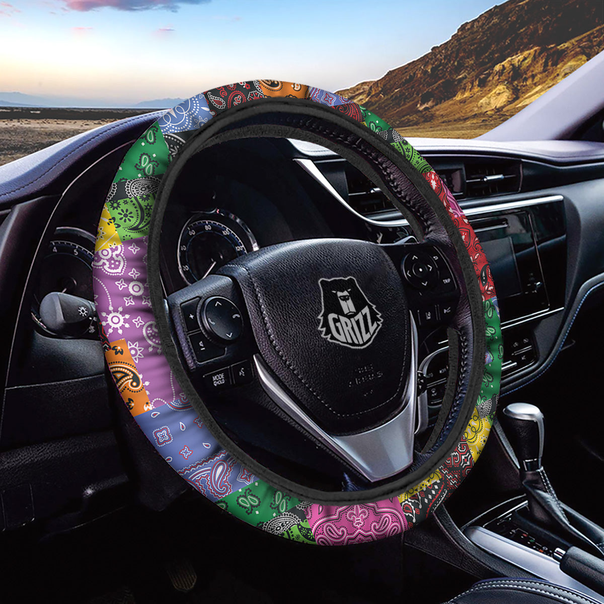 Colorful Patchwork Bandanna Print Pattern Car Steering Wheel Cover-grizzshop
