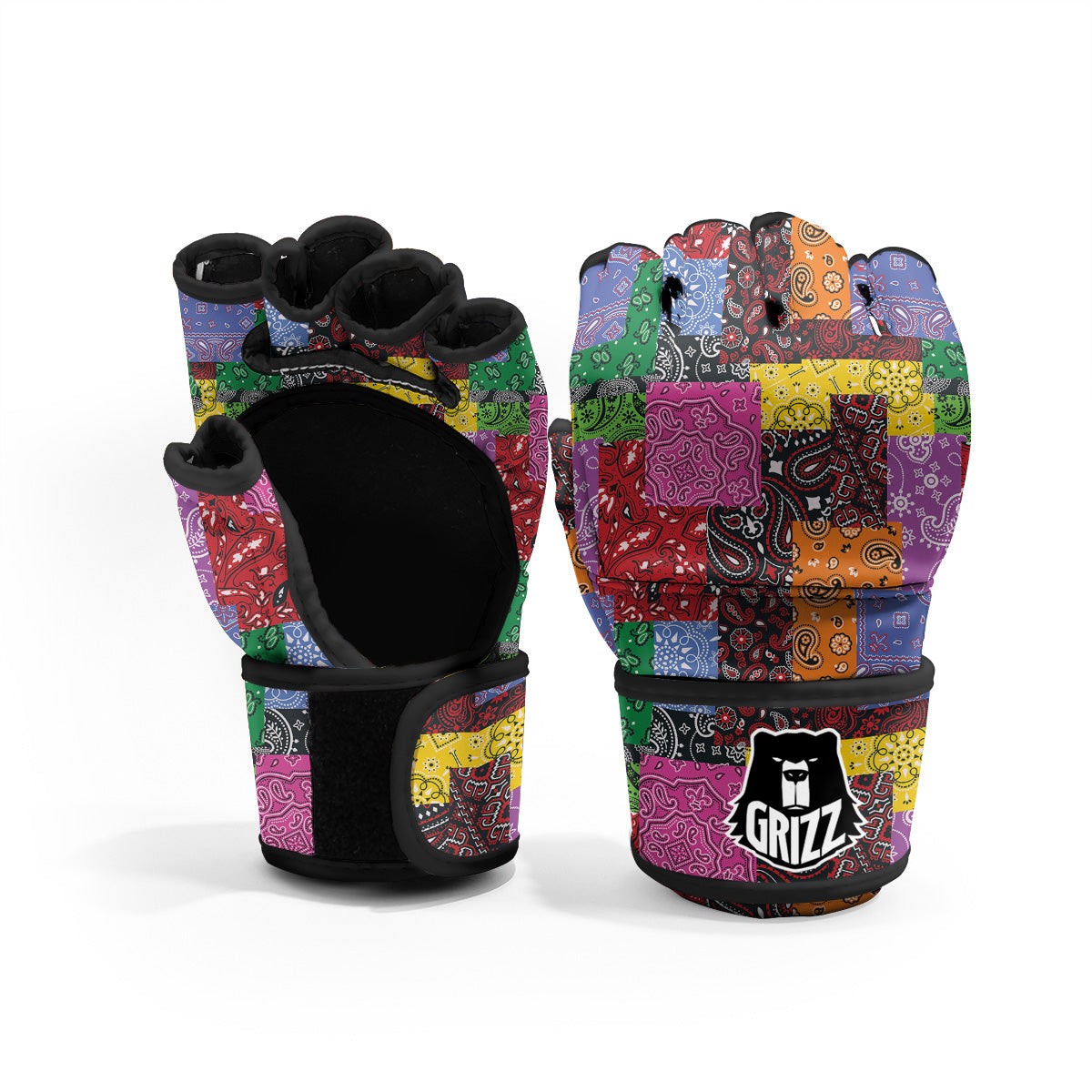 Colorful Patchwork Bandanna Print Pattern MMA Gloves-grizzshop