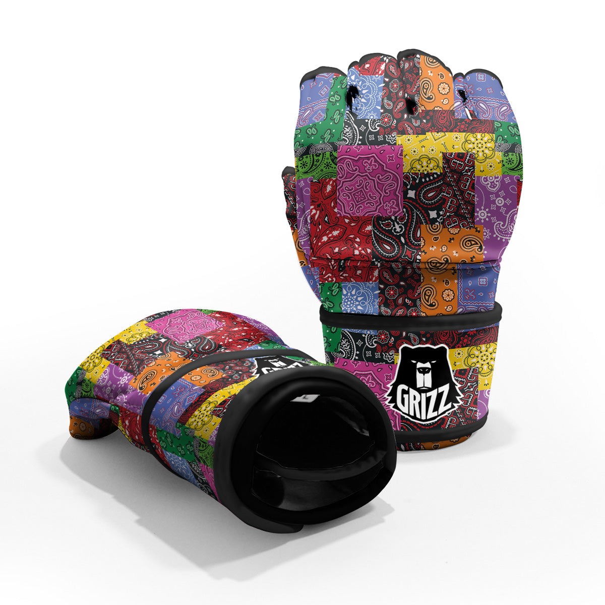 Colorful Patchwork Bandanna Print Pattern MMA Gloves-grizzshop